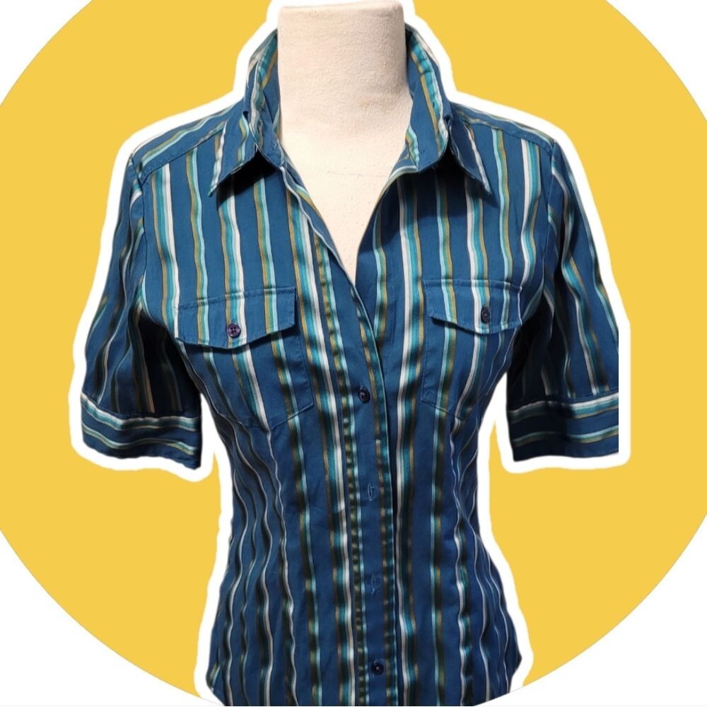 Women's Professional New York & Company Striped Button Down Shirt.